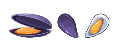 Beyaz arka planda izole edilmiş lezzetli deniz ürünleri midyeleri.