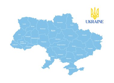 Şehirleri ve bölge sınırlarıyla Ukrayna haritası