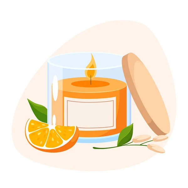 Cozy Aroma Candle Glass Jar Home Decor — Stock Vector