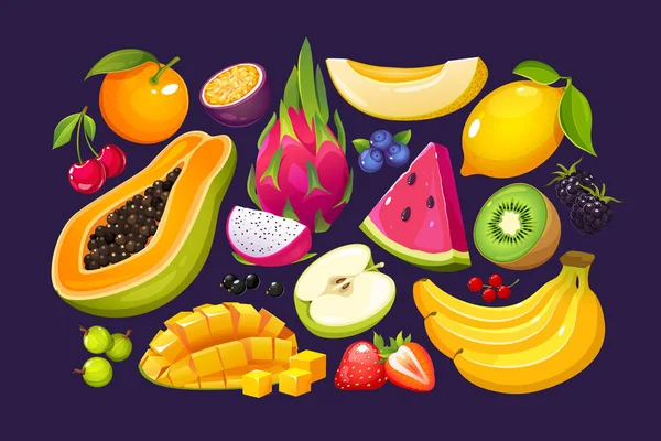 Kleurrijke Vruchten Bessen Collectie — Stockvector