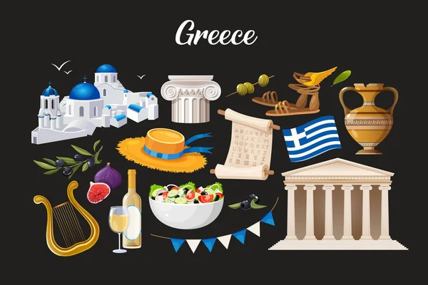 Ikony Wektorowe Zestaw Zabytków Grecji — Wektor stockowy
