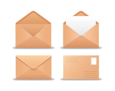 Beyaz arkaplanda izole edilmiş kağıt zarflar