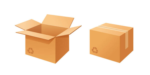 Пустые картонные коробки для доставки изолированы на белом фоне