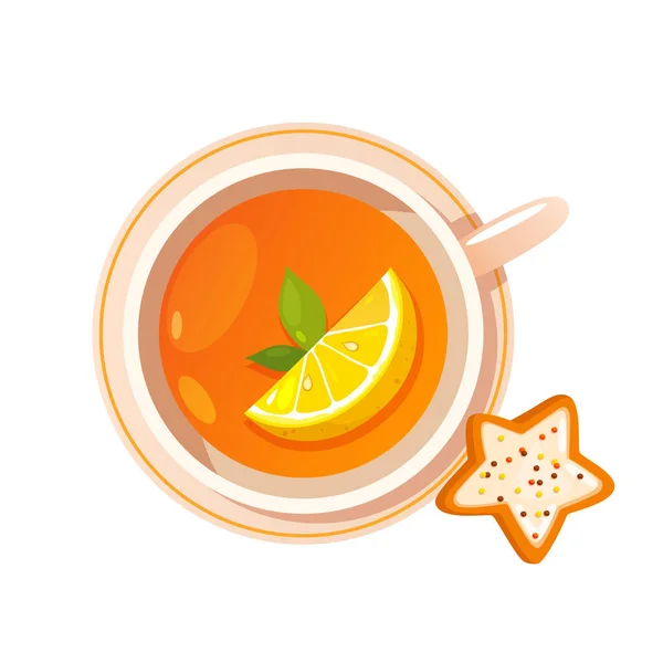 Une Tasse Thé Citron Avec Délicieux Biscuit — Image vectorielle