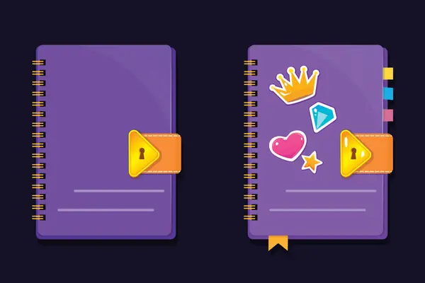 Notebook cover design with different stickers and bookmarks