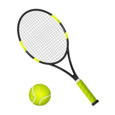Tenis raketi ve top beyaz arkaplanda izole edildi