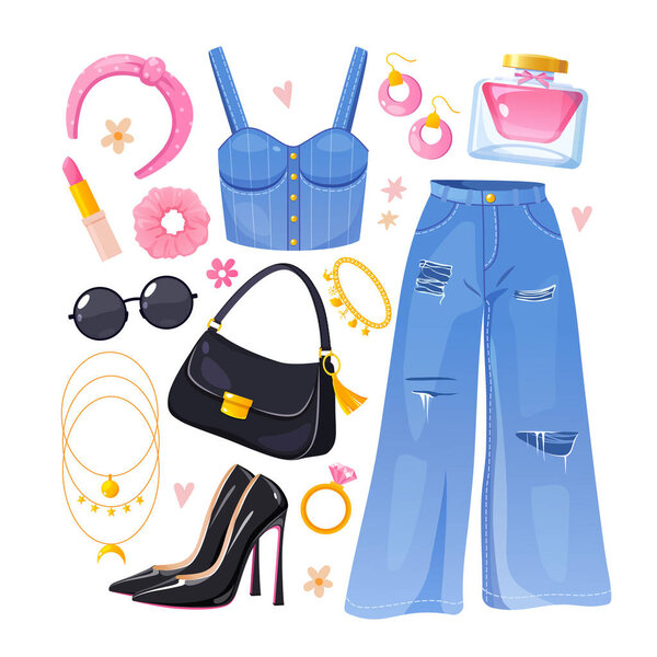 Vector collection of fashion clothes and accessories