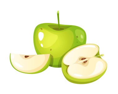 Beyaz arka planda izole edilmiş taze yeşil elma.