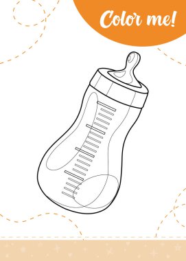 Çizgi film bebekleri şişesi olan çocuklar için boyama sayfası. Yazdırılabilir çalışma tablosu, vektör illüstrasyonu.