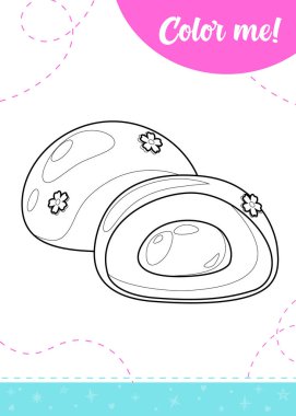 Mochi tatlılı çocuklar için boyama sayfası. Yazdırılabilir çalışma tablosu, vektör illüstrasyonu.