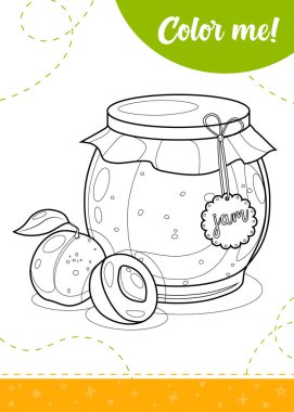 Kayısı reçelli çocuklar için boyama sayfası. Yazdırılabilir çalışma tablosu, vektör illüstrasyonu.