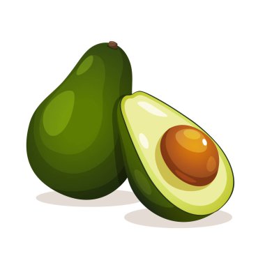 Taze çiğ avokadonun yarısı beyaz arka planda izole edilmiş..