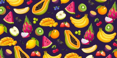 Meyve ve böğürtlenli renkli vektör sırtı.