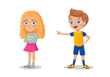 Kızgın çocuk küçük kıza zorbalık yapıyor.