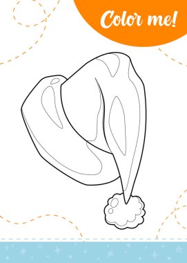 Karikatür Noel Baba şapkalı çocuklar için boyama sayfası. Yazdırılabilir çalışma kağıdı, vektör illüstrasyonu..