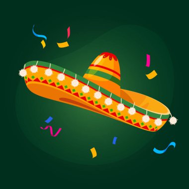 Renkli konfetili vektör Meksika şapkası.