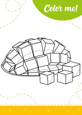 Sulu kesilmiş mangolu çocuklar için boyama sayfası. Yazdırılabilir çalışma tablosu, vektör illüstrasyonu.