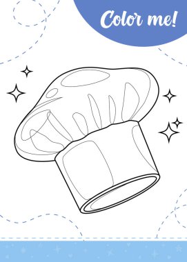 Coloring page for kids with chefs hat. A printable worksheet, vector illustration. clipart