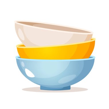 Farklı renklerde modern boş porselen kaseler beyaz arka planda izole edilir