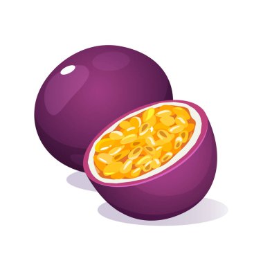 Beyaz arka planda izole edilmiş tropikal Tutku Meyvesi / Granadilla / Maracuya illüstrasyonu.
