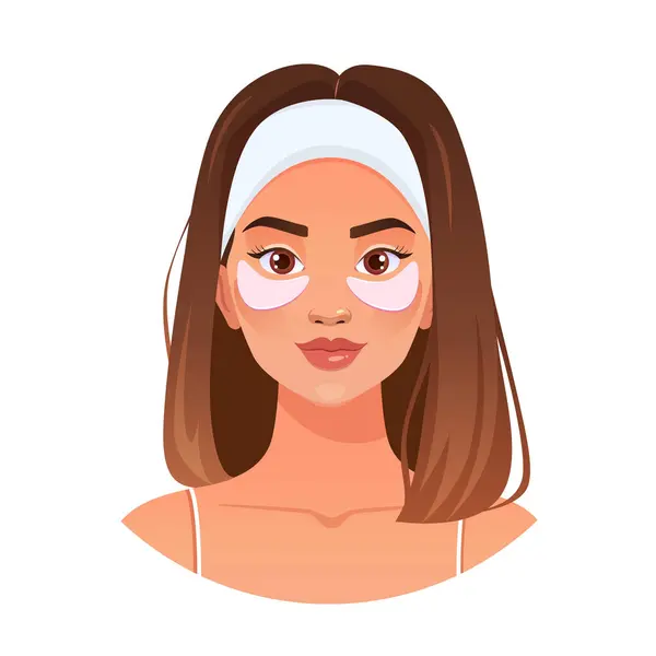 stock vector Girl with cosmetic eye patches. Beauty routine