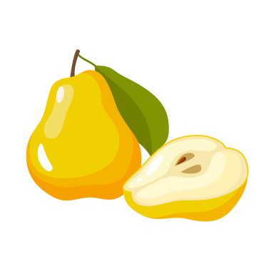 Beyaz arkaplanda yaprak izole edilmiş bir armut tasviri.