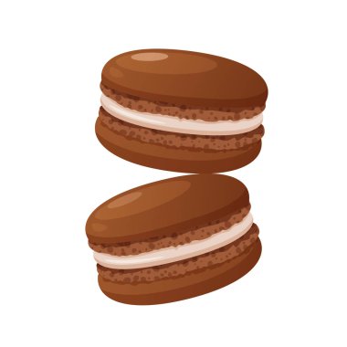 Beyaz arka planda çikolata aromalı Fransız badem kurabiyesi..