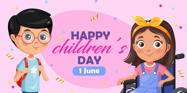 Плакат, посвященный Дню защиты детей, с забавными шаржами для детей с особыми потребностями.