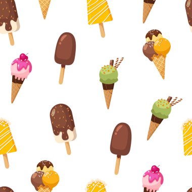  Farklı dondurma türlerine sahip kusursuz desen tasarımı.