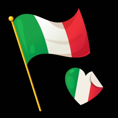İtalya 'nın ulusal bayrağı ve beyaz arka planda izole edilmiş kalp şeklinde çıkartma.