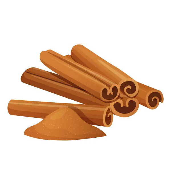 stock vector Cinnamon sticks with sinnamon powder isolated on white background.