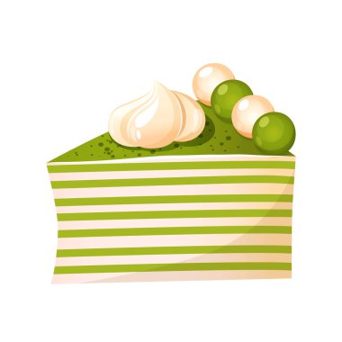 Slice of traditional Japanese dessert matcha  Mille Crepe Cake. clipart