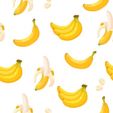 Tek kişilik muzlu vektör deseni, demetler, soyulmuş, dilimlenmiş.