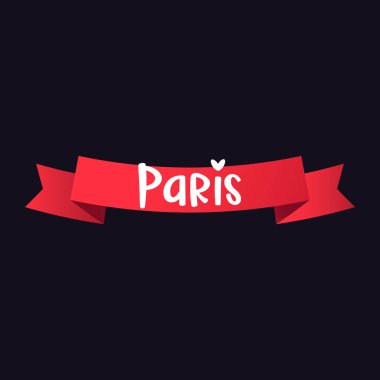 Vector red ribbon with lettering Paris isolated on white background. clipart