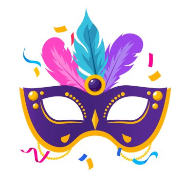 Tüyleri ve konfetiyle karnaval maskesi.