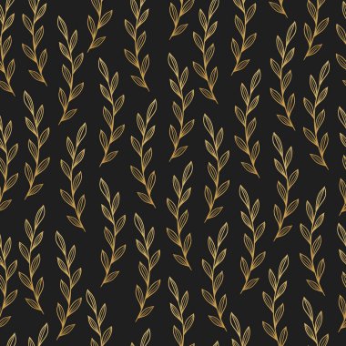 Koyu arkaplanda altın doğrusal bitki deseni.
