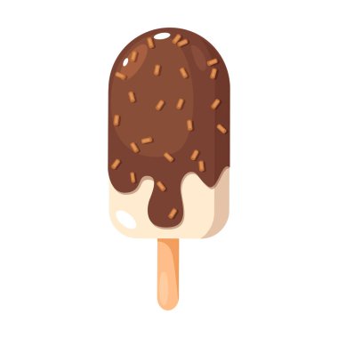 Beyaz arka planda izole edilmiş bir çubukta lezzetli çikolatalı dondurma ile vektör çizimi.