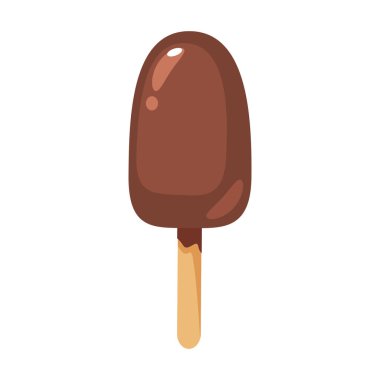 Beyaz arka planda izole edilmiş bir çubukta lezzetli çikolatalı dondurma ile vektör çizimi.