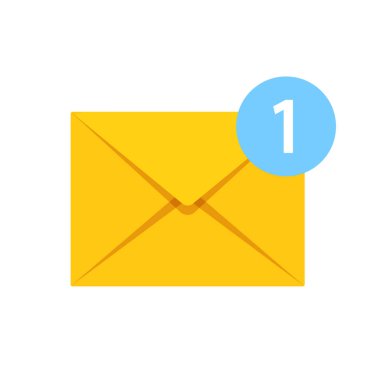 Beyaz arkaplanda 1 uyarı mesajı bulunan vektör posta zarfı.