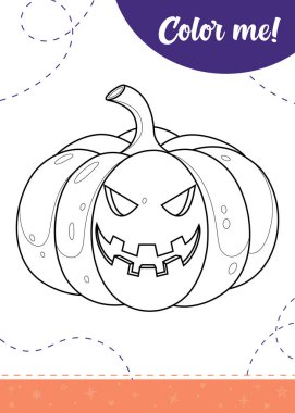 Çizgi filmdeki kızgın kabak oyulmuş çocuklar için boyama sayfası. Yazdırılabilir çalışma kağıdı, vektör illüstrasyonu.