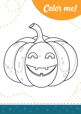 Karikatürlü, gülümseyen kabaklı çocuklar için boyama sayfası. Yazdırılabilir çalışma kâğıdı, vektör illüstrasyonu.