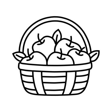 Beyaz arkaplanda izole edilmiş elma sepetinin çizgi simgesi.
