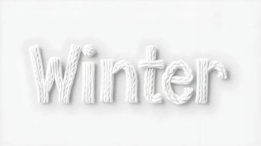 4K white winter knitted lettering in white color on minimalistic white background. clipart