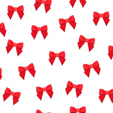 Beyaz arka planda izole edilmiş kırmızı fiyonklu zarif dekoratif kusursuz desen.