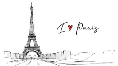 4K Eiffel Kulesi 'nin taslağı. Üzerinde harfler var. Paris' i seviyorum..