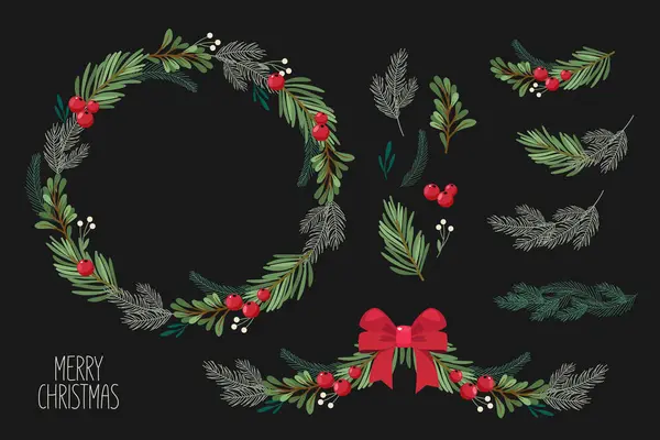 Noel çerçevesi, sınırlar ve dekorasyon için diğer bitki unsurları.