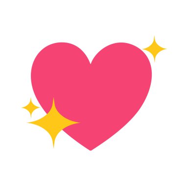 Beyaz arka planda sarı kıvılcımlı el yapımı pembe kalp ikonu.