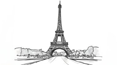 4K el çizimi Paris 'in ünlü Eyfel Kulesi' nin kalem çizimi.
