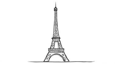 4K Eiffel Kulesi beyaz arkaplan üzerine çizim.