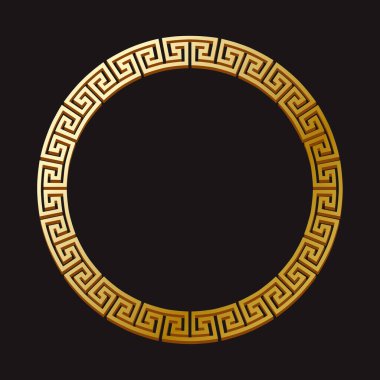 Traditional circle gold Greek ornament isolated on dark background. clipart